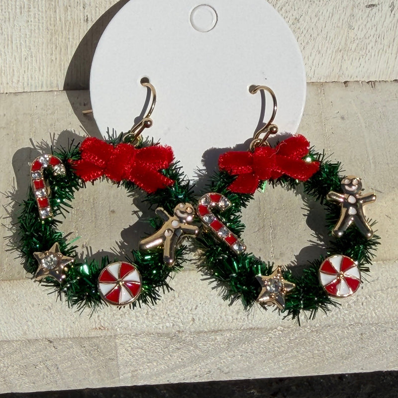 Christmas Wreath Dangle Fashion Earrings - Country Lace Boutique