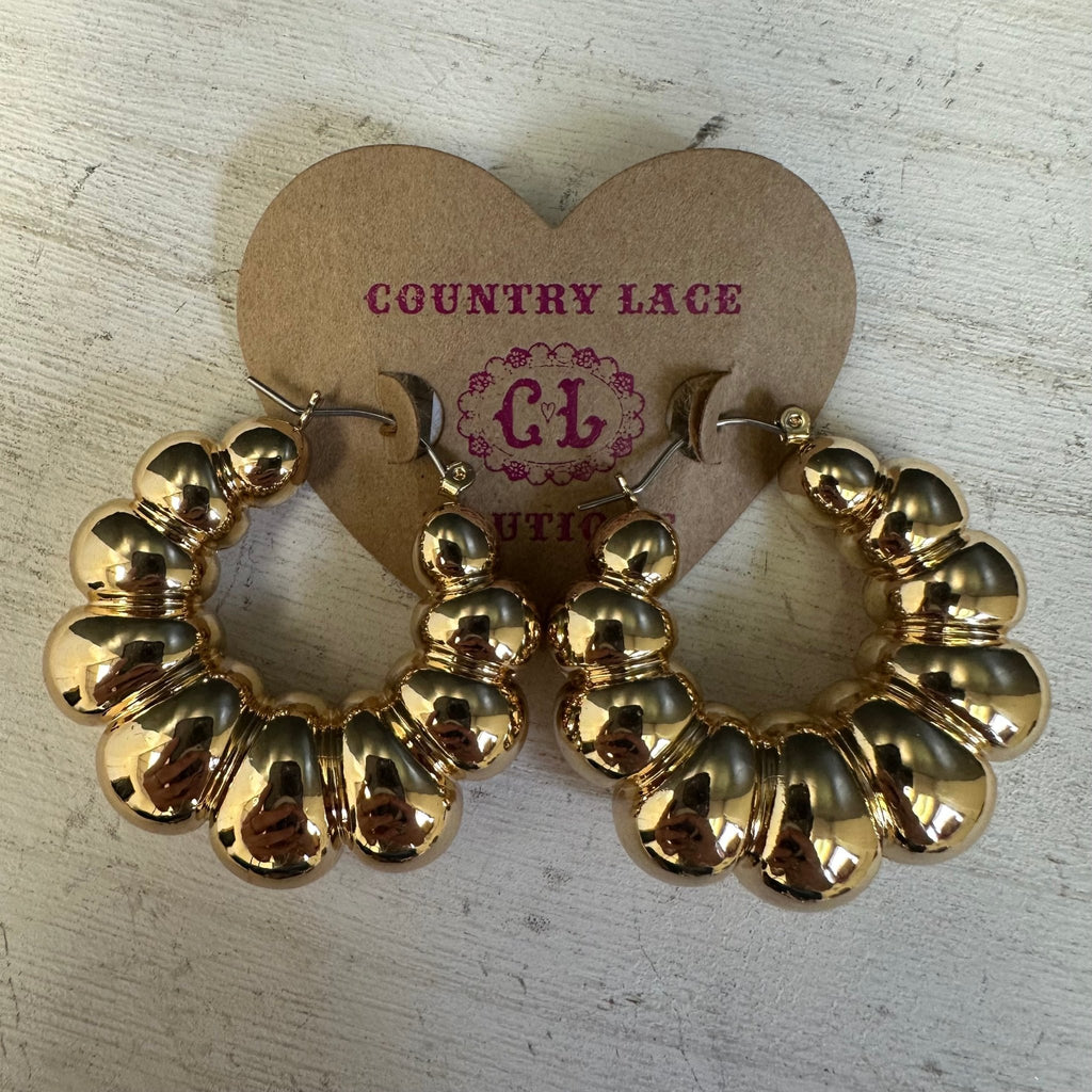 Chunky Chunky Gold Hoop Fashion Earrings - Country Lace Boutique