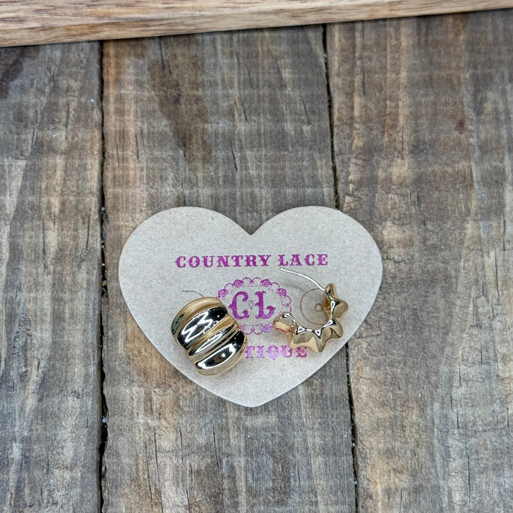 Chunky Crinkly Gold Huggie Post Fashion Earrings - Country Lace Boutique