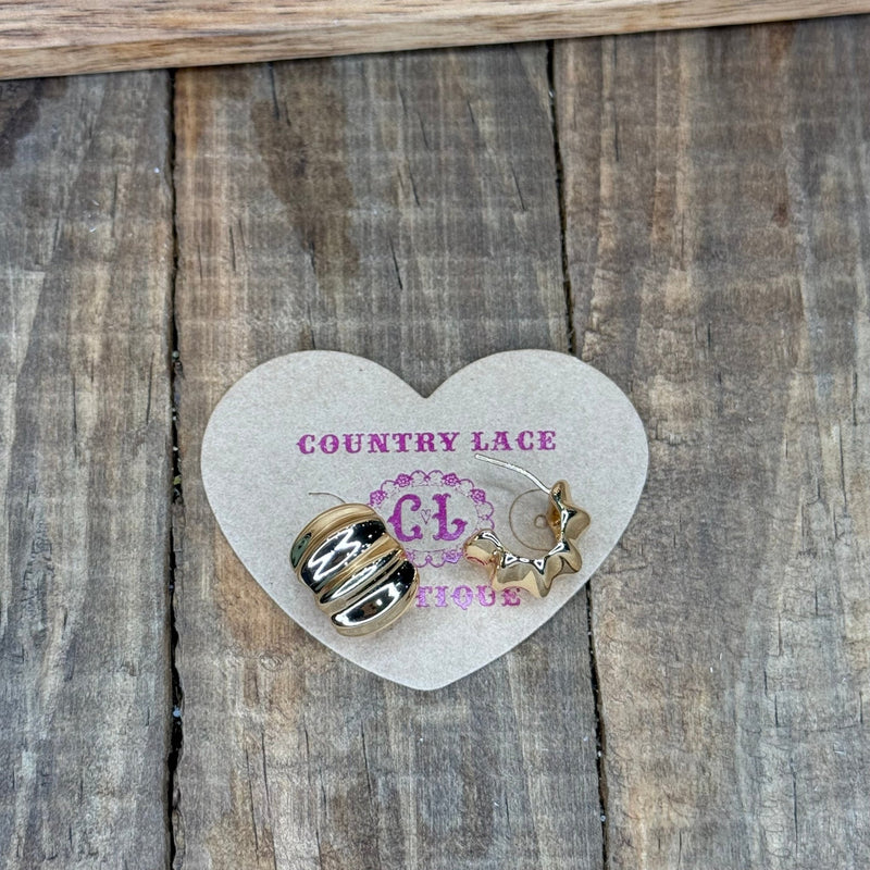 Chunky Crinkly Gold Huggie Post Fashion Earrings - Country Lace Boutique