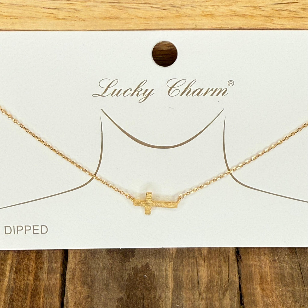 Chunky Flat Sideways Gold Cross Fashion Necklace - Country Lace Boutique