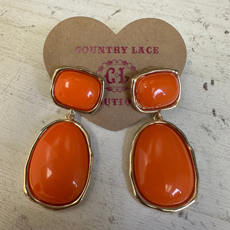 Chunky Orange Gold Post Dangle Fashion Earrings - Country Lace Boutique