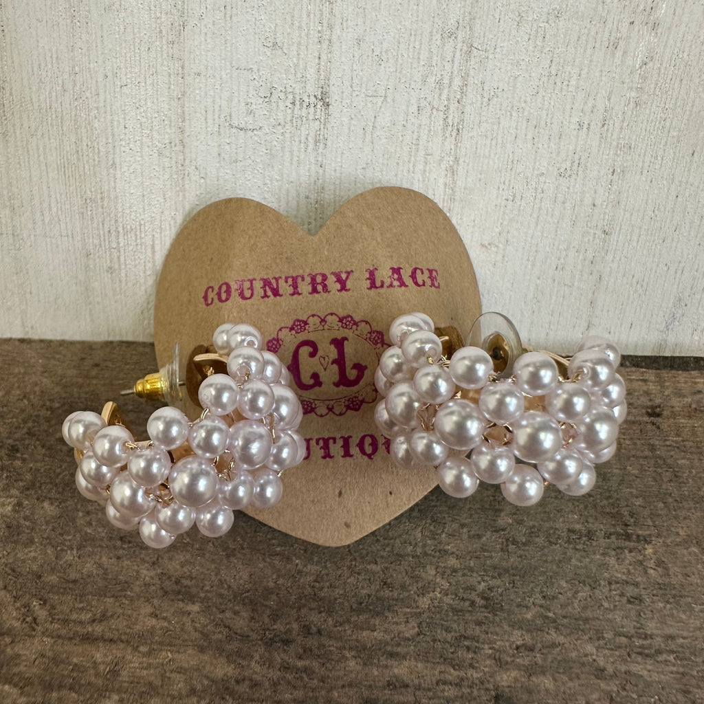 Chunky Tiny Pearls Gold Post Stud Fashion Earrings - Country Lace Boutique