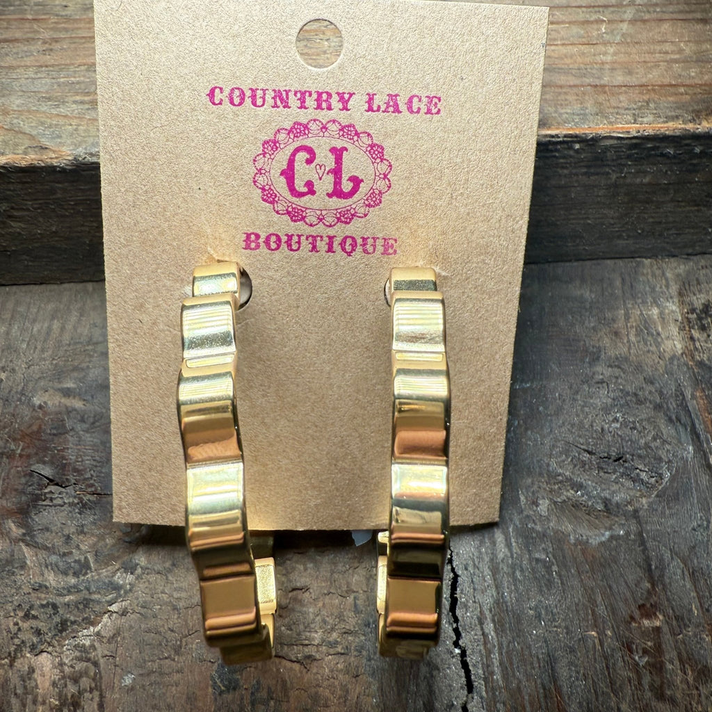 Chunky Whitney Wave Gold Hoops Fashion Earring - Country Lace Boutique