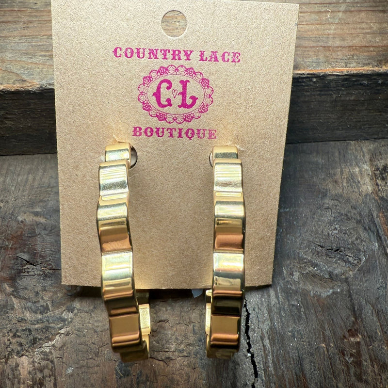 Chunky Whitney Wave Gold Hoops Fashion Earring - Country Lace Boutique