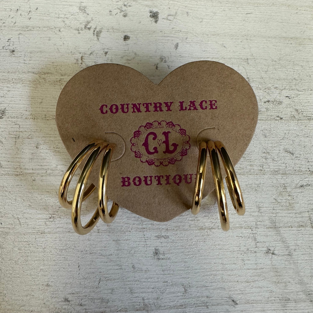 Classy 3 Gold Hoop Fashion Earrings - Country Lace Boutique