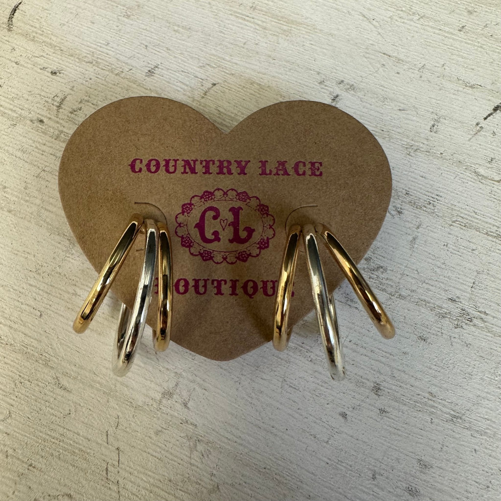 Classy 3 Hoop Gold & Silver Fashion Earrings - Country Lace Boutique