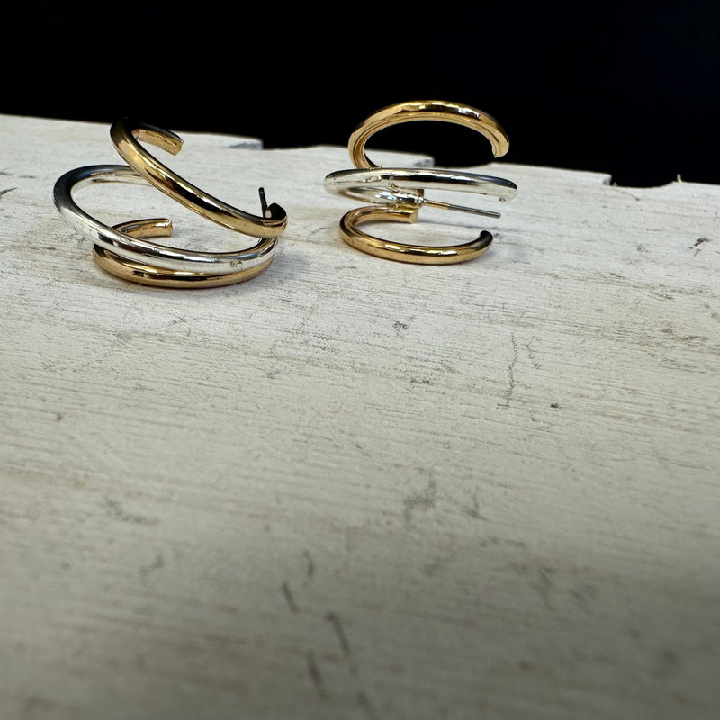 Classy 3 Hoop Gold & Silver Fashion Earrings - Country Lace Boutique