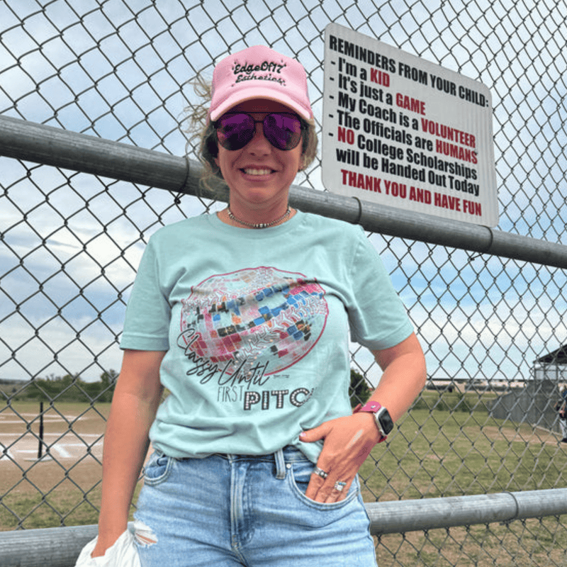 Classy Until First Pitch Bling T-Shirt size medium - Country Lace Boutique