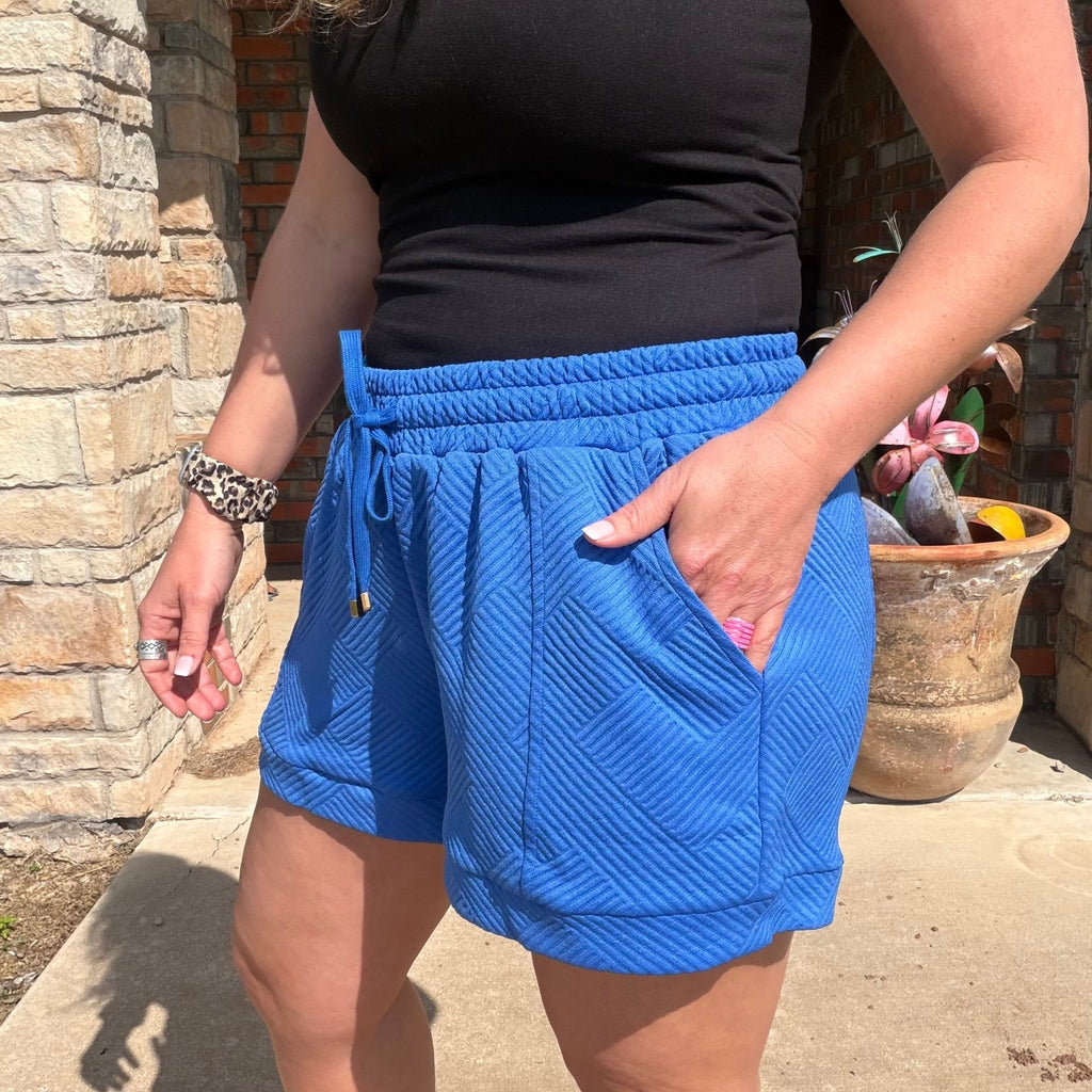 Comfy Blue Ribbed Shorts with Pockets - Country Lace Boutique