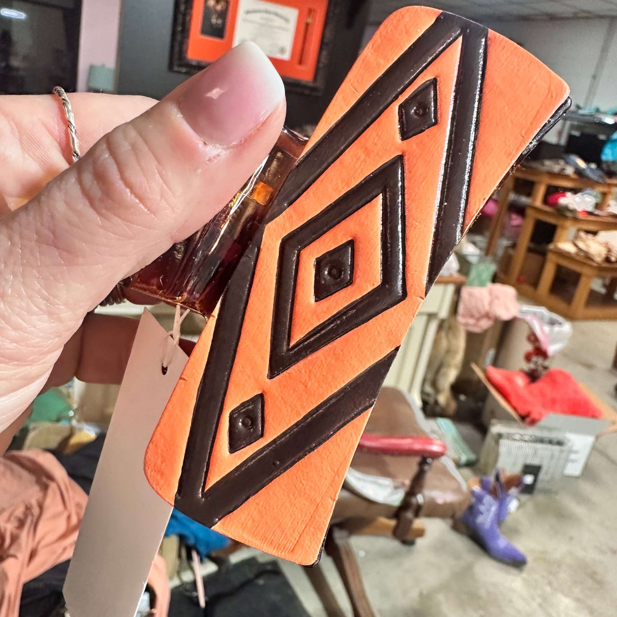 Coral Tooled Leather Hair Clip - Country Lace Boutique