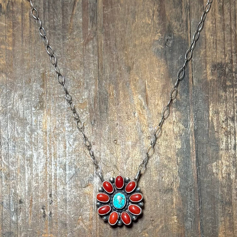 coralandturquoiseclusternecklace