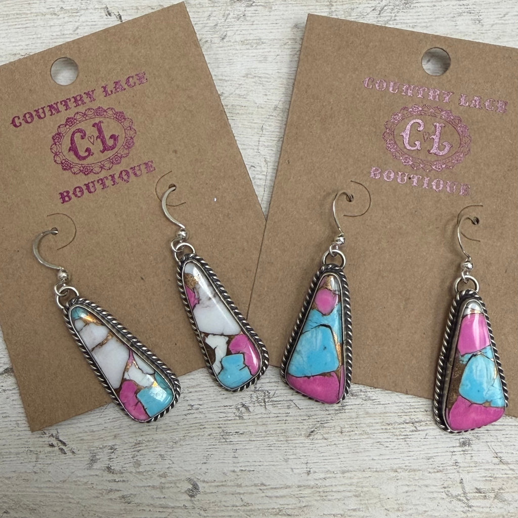Cotton Candy Dangle French Hook Genuine Sterling Silver Earring - Country Lace Boutique