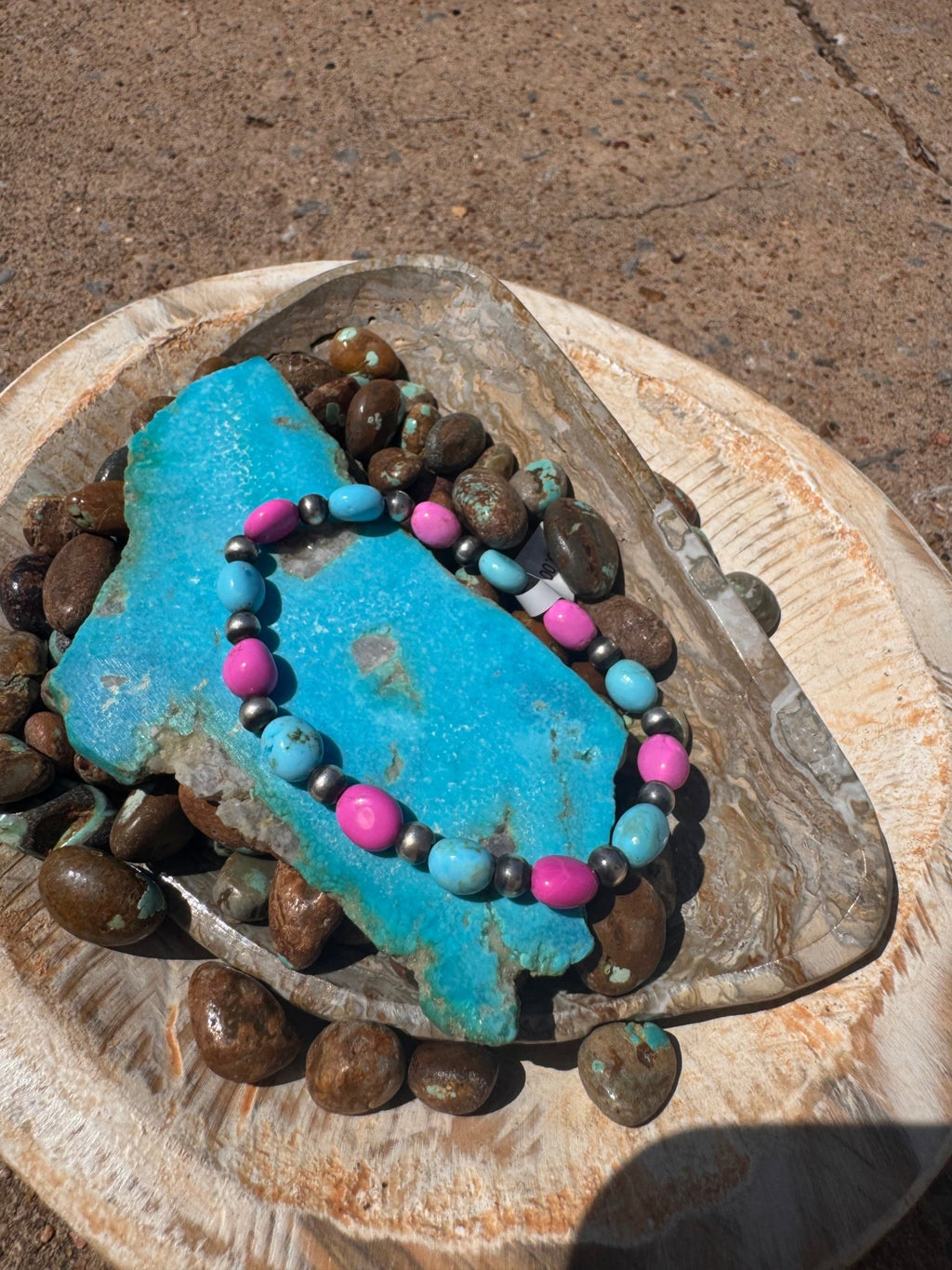 Cotton Candy Nuggets with Sterling Silver Pearls Stretchy Bracelet - Country Lace Boutique