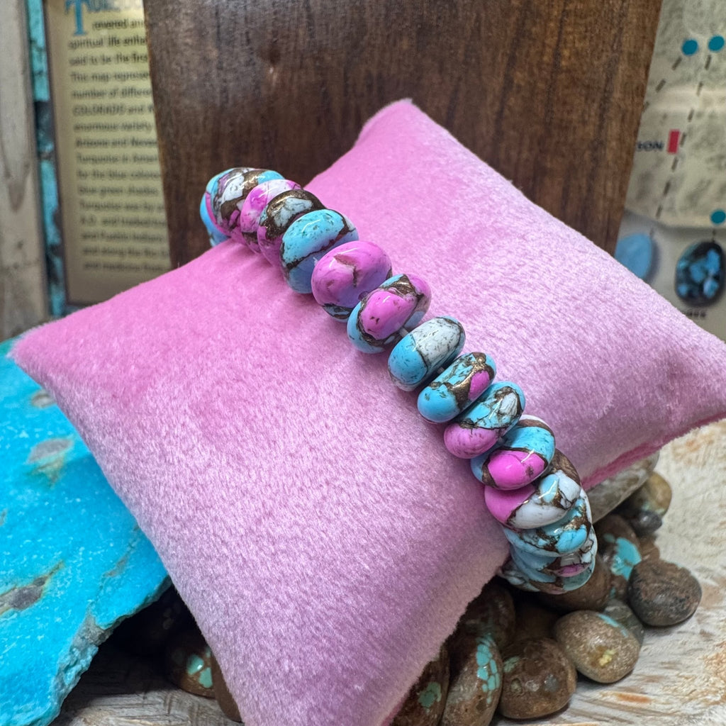 Cotton Candy Rondelle Stretchy Sterling Silver Bracelet - Country Lace Boutique