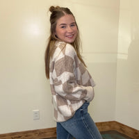 Cream & Beige Checkered Soft Sweater - Country Lace Boutique