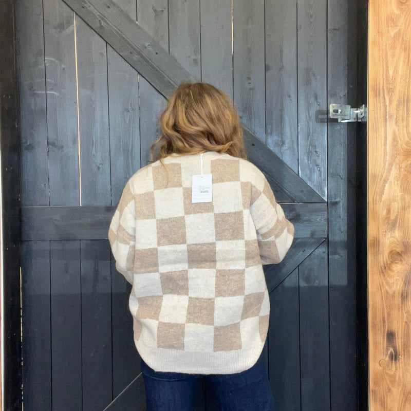Cream & Beige Checkered Soft Sweater - Country Lace Boutique