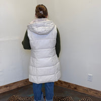 Cream Button Down Long Puffer Vest w/ Hood - Country Lace Boutique