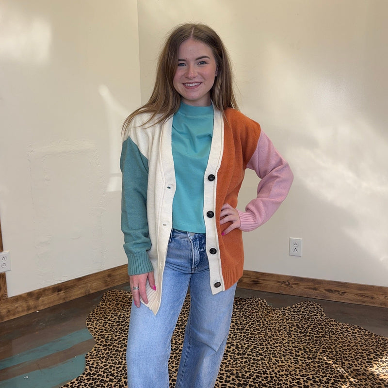 Cream & Pumpkin Button Cardigan Long Sleeve Sweater - Country Lace Boutique