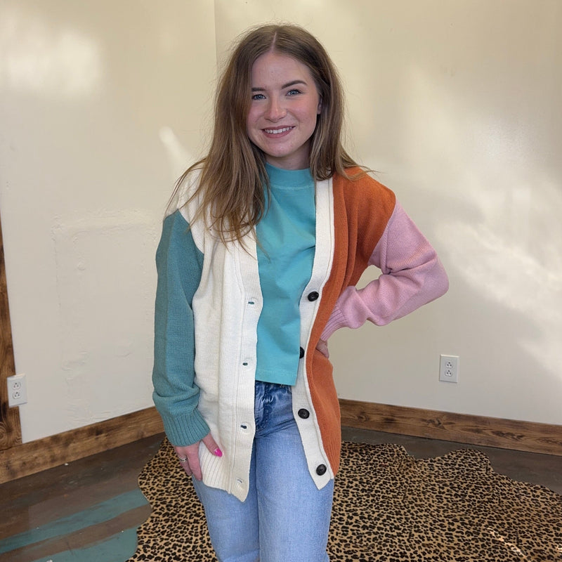 Cream & Pumpkin Button Cardigan Long Sleeve Sweater - Country Lace Boutique