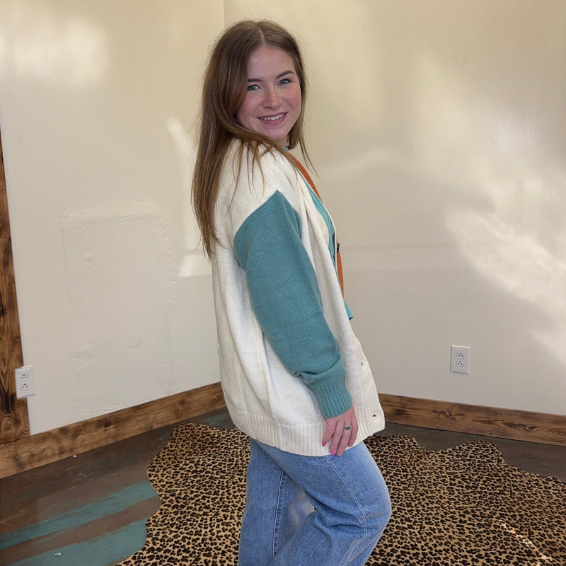 Cream & Pumpkin Button Cardigan Long Sleeve Sweater - Country Lace Boutique