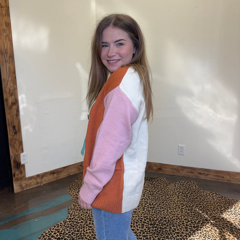 Cream & Pumpkin Button Cardigan Long Sleeve Sweater - Country Lace Boutique