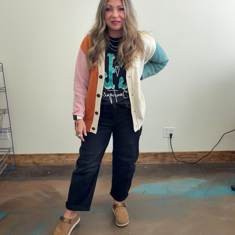 Cream & Pumpkin Button Cardigan Long Sleeve Sweater - Country Lace Boutique