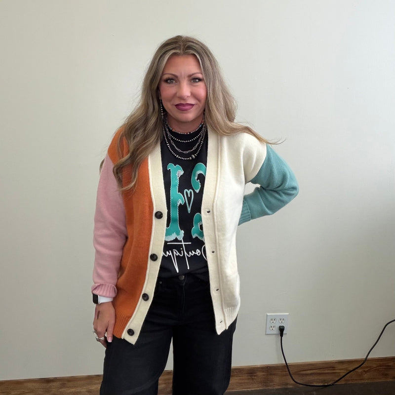 Cream & Pumpkin Button Cardigan Long Sleeve Sweater - Country Lace Boutique