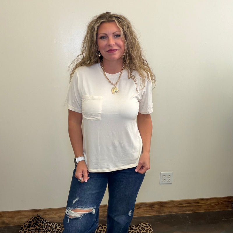 Cream Super Soft Crop with Pocket Shirt - Country Lace Boutique