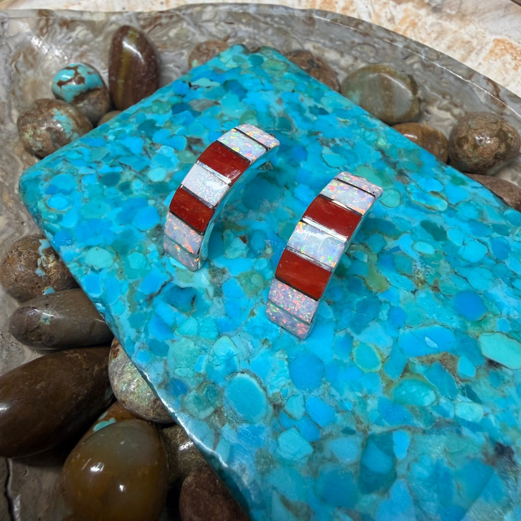 Crimson Red Gameday Opal Inlay Sterling Silver Earring - Country Lace Boutique