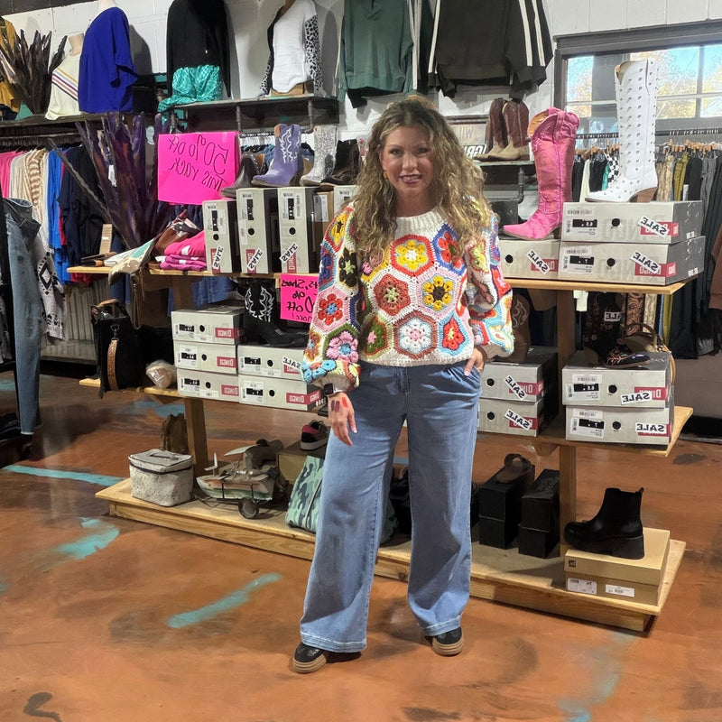 Crochet Flower Crop Sweater - Country Lace Boutique