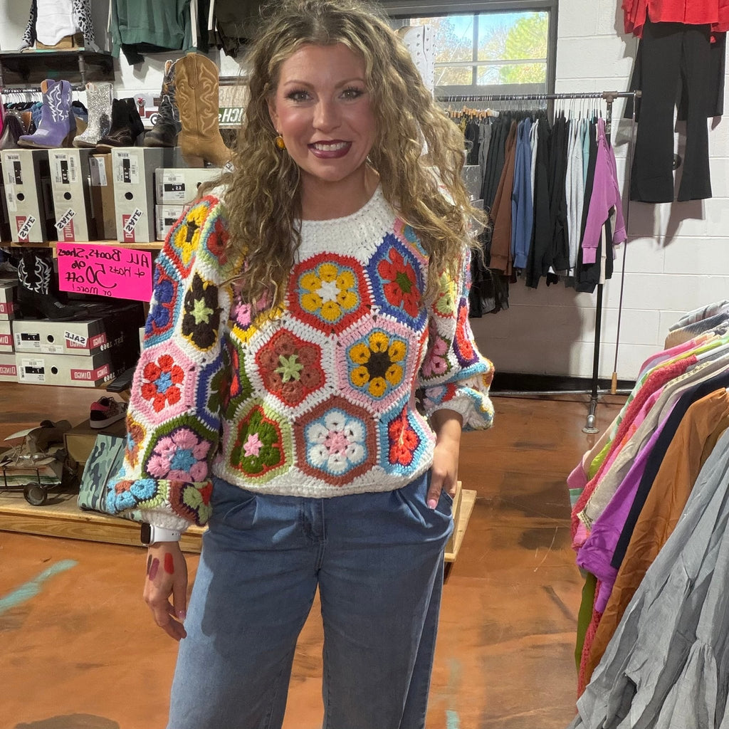 Crochet Flower Crop Sweater - Country Lace Boutique