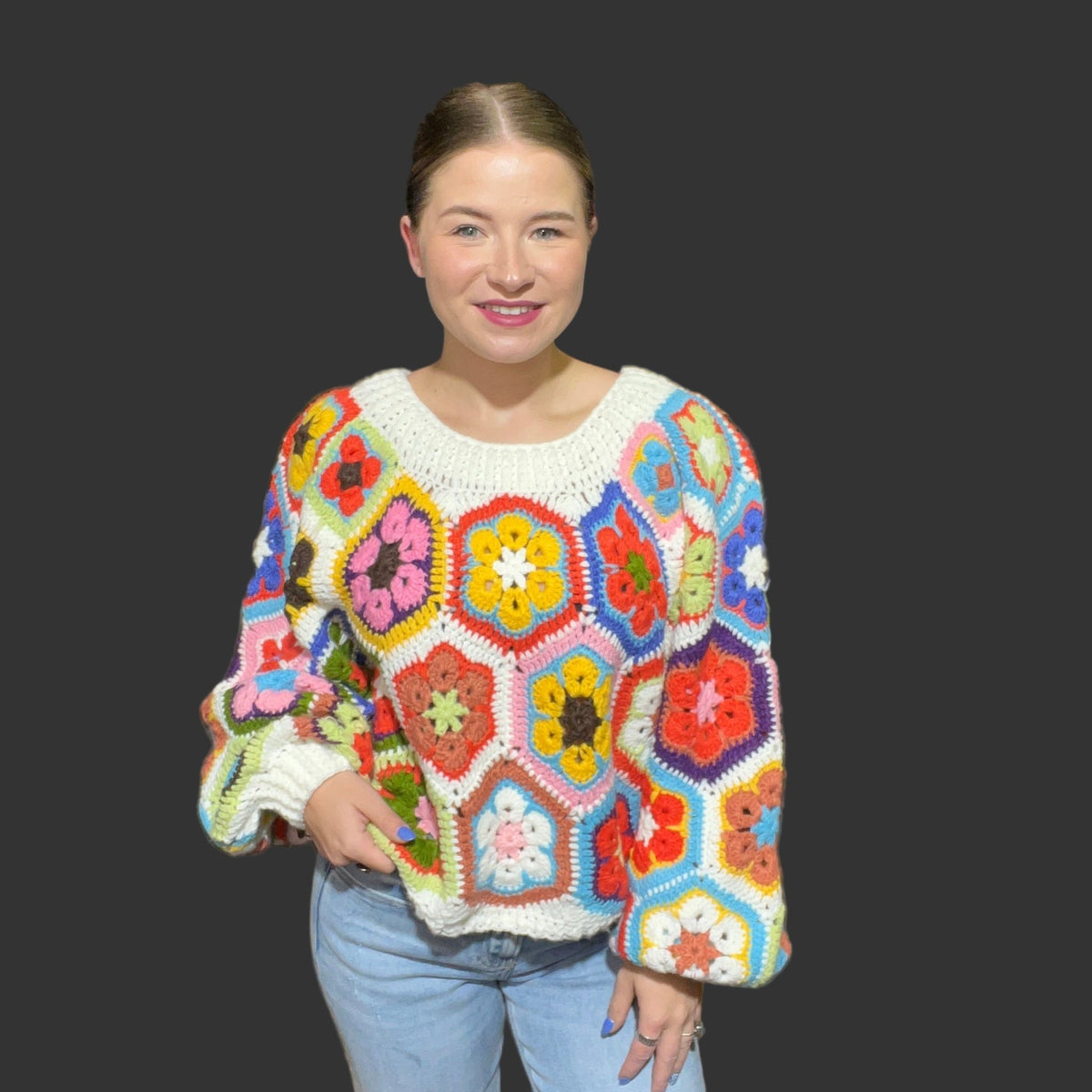 Crochet Flower Crop Sweater - Country Lace Boutique