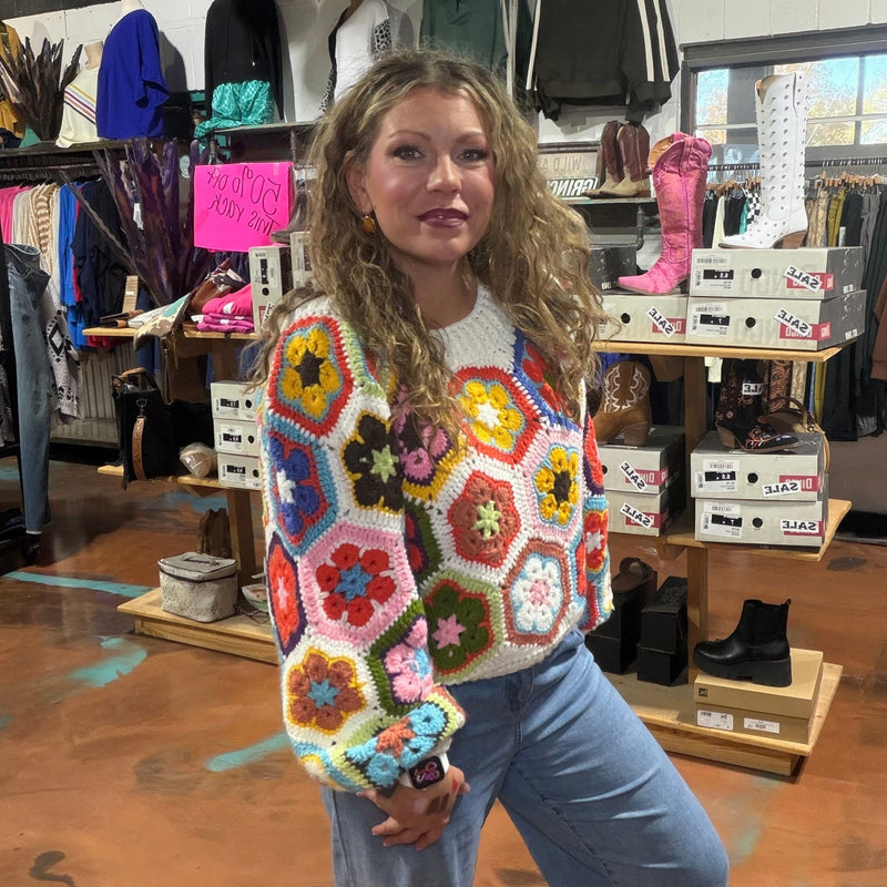 Crochet Flower Crop Sweater - Country Lace Boutique