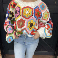 Crochet Flower Crop Sweater - Country Lace Boutique