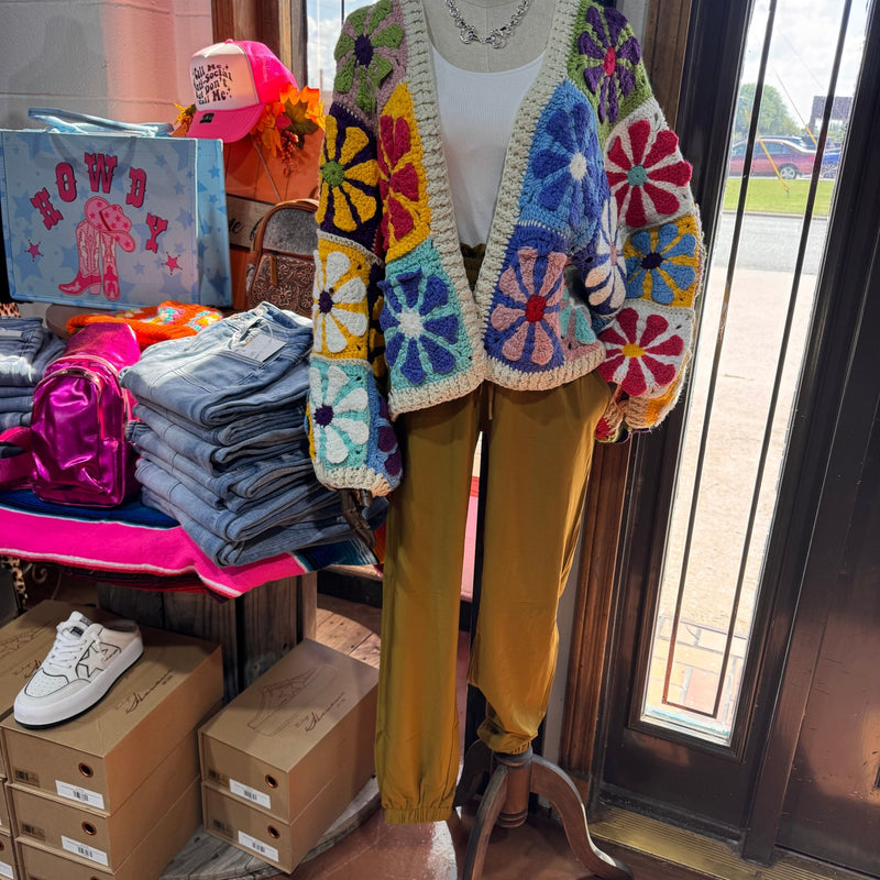 Crochet Flower Crop Sweater Cardigan - Country Lace Boutique