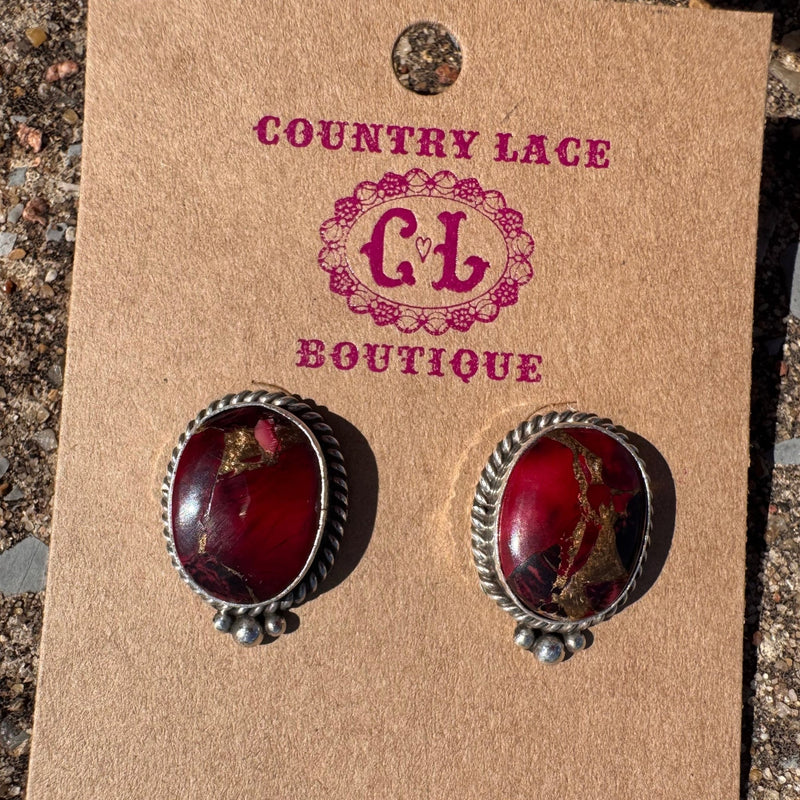 Dahlia Rose Oval W/ Ball Detail Post Genuine Sterling Silver Earring - Country Lace Boutique