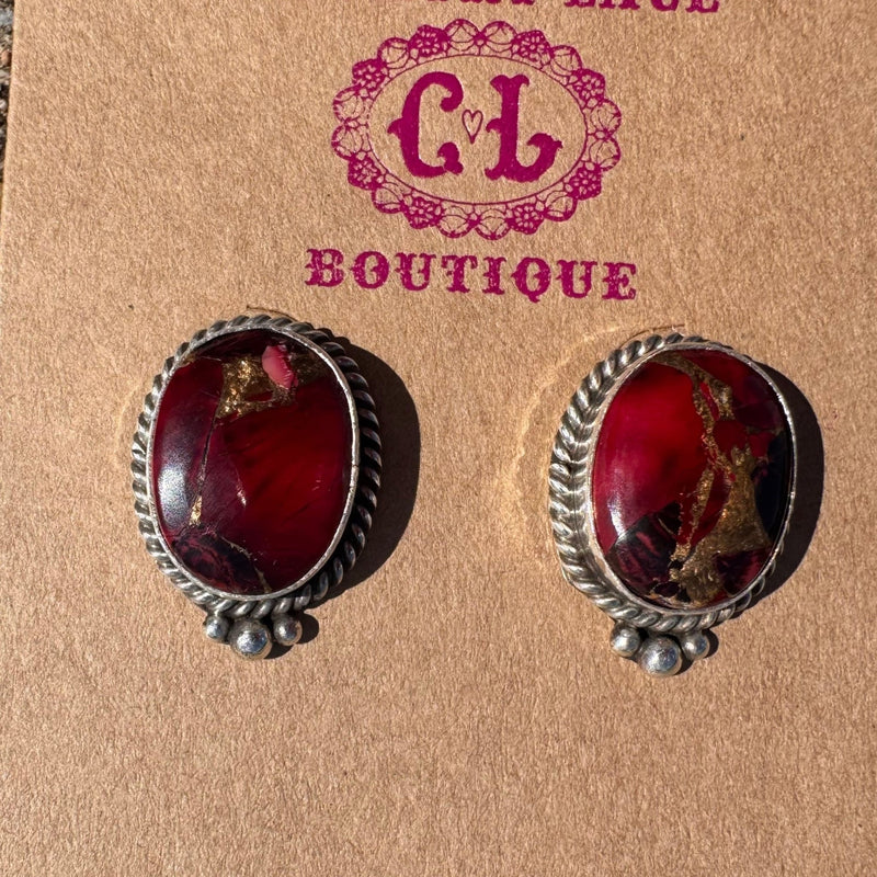 Dahlia Rose Oval W/ Ball Detail Post Genuine Sterling Silver Earring - Country Lace Boutique