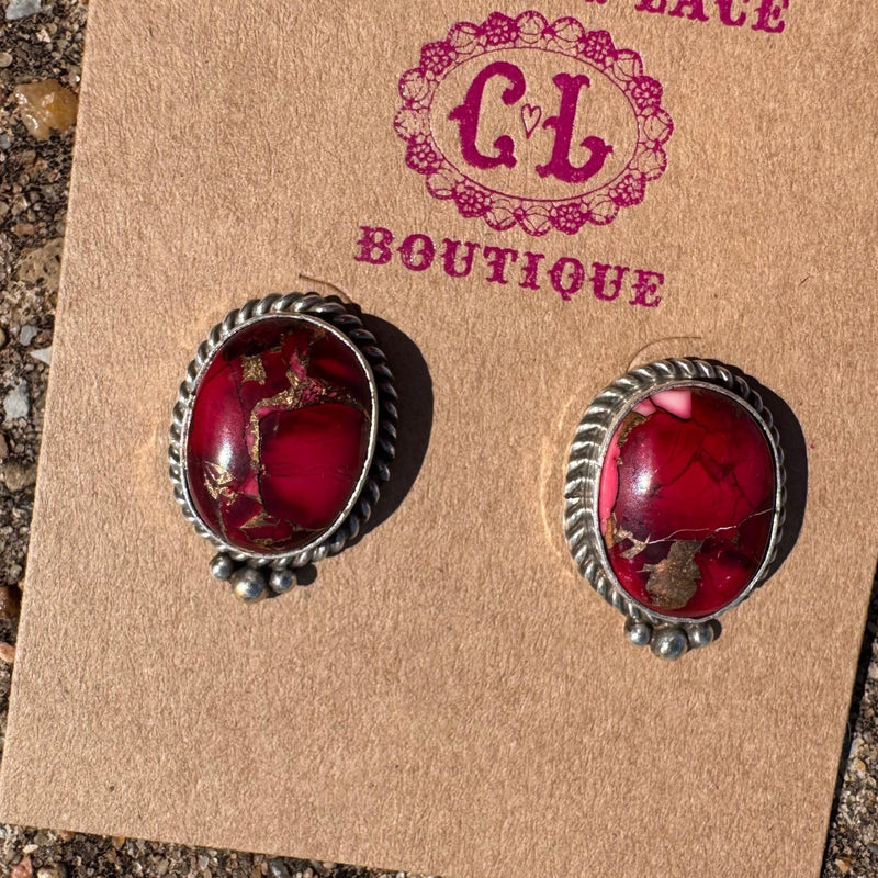 Dahlia Rose Oval W/ Ball Detail Post Genuine Sterling Silver Earring - Country Lace Boutique