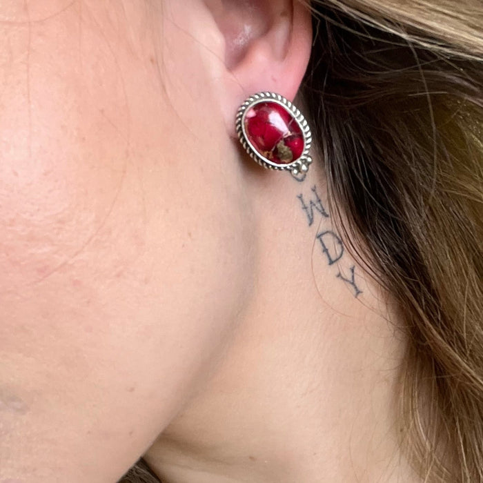 Dahlia Rose Oval W/ Ball Detail Post Genuine Sterling Silver Earring - Country Lace Boutique
