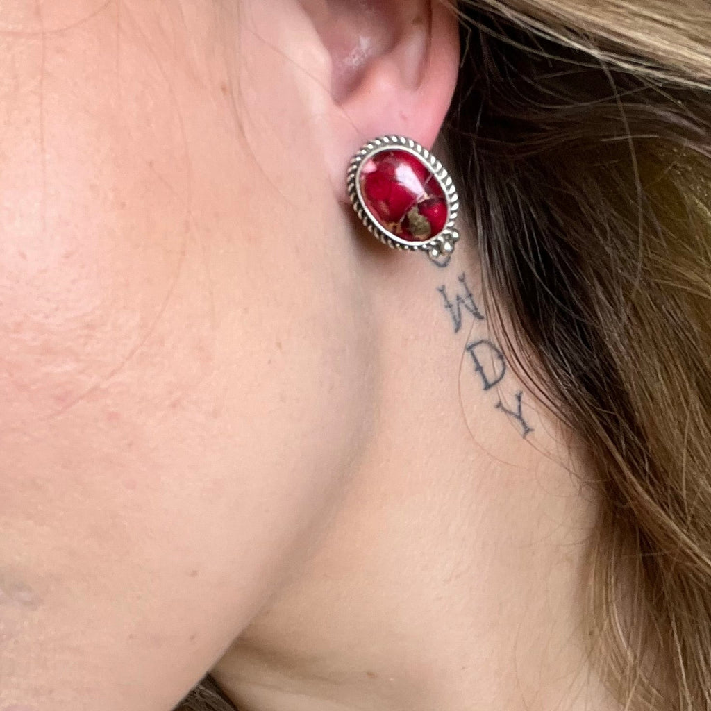 Dahlia Rose Oval W/ Ball Detail Post Genuine Sterling Silver Earring - Country Lace Boutique