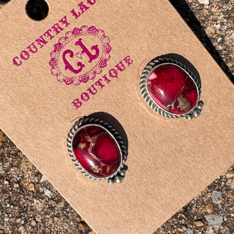 Dahlia Rose Oval W/ Ball Detail Post Genuine Sterling Silver Earring - Country Lace Boutique