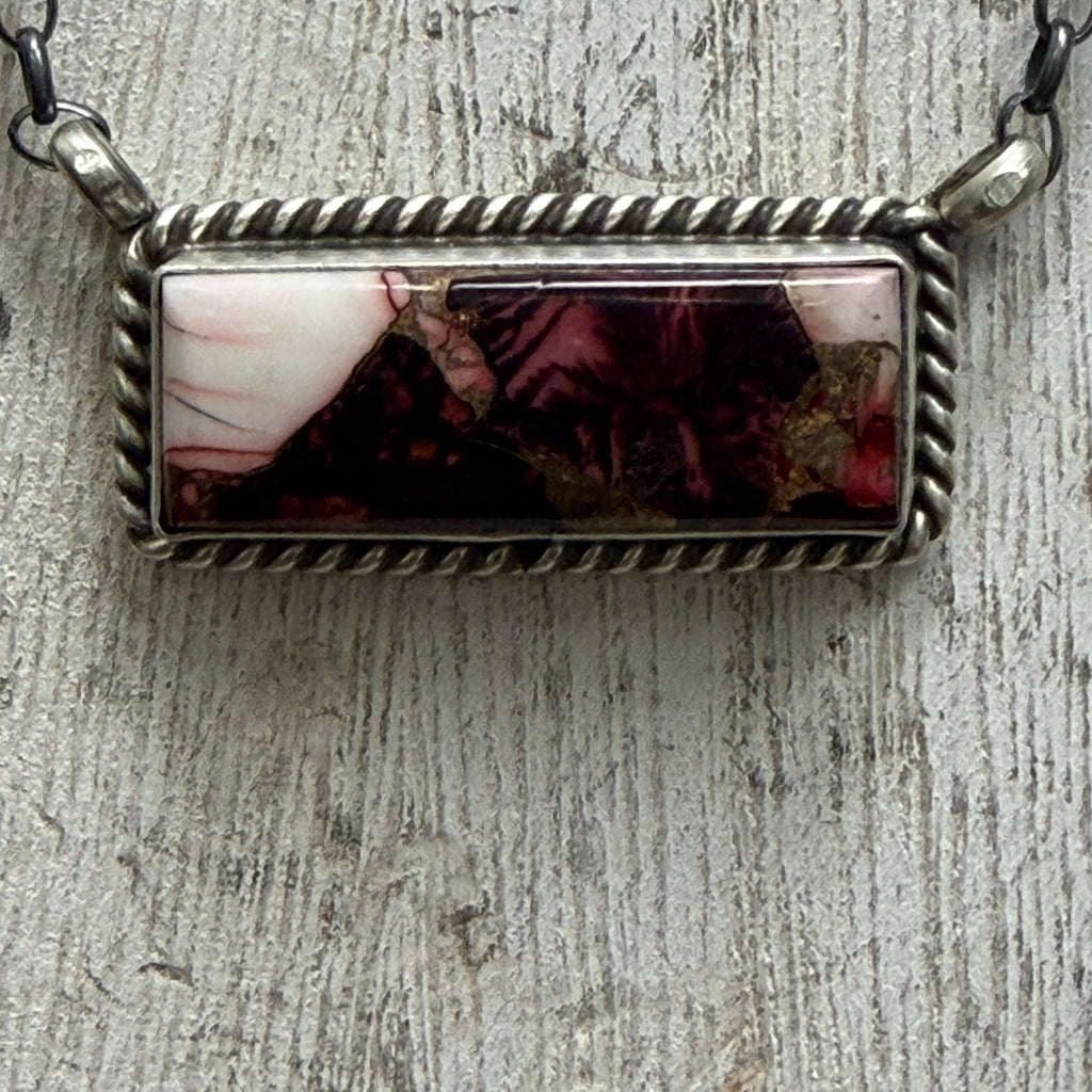 Dahlia Rose Rope Detail Bar Sterling Silver Necklace - Country Lace Boutique