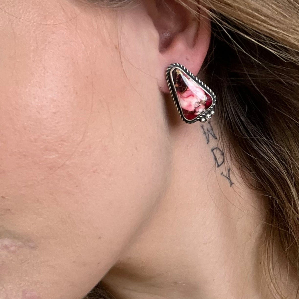 Dahlia Rose Triangle W/ Ball Detail Post Genuine Sterling Silver Earring - Country Lace Boutique