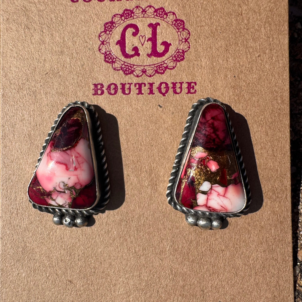 Dahlia Rose Triangle W/ Ball Detail Post Genuine Sterling Silver Earring - Country Lace Boutique