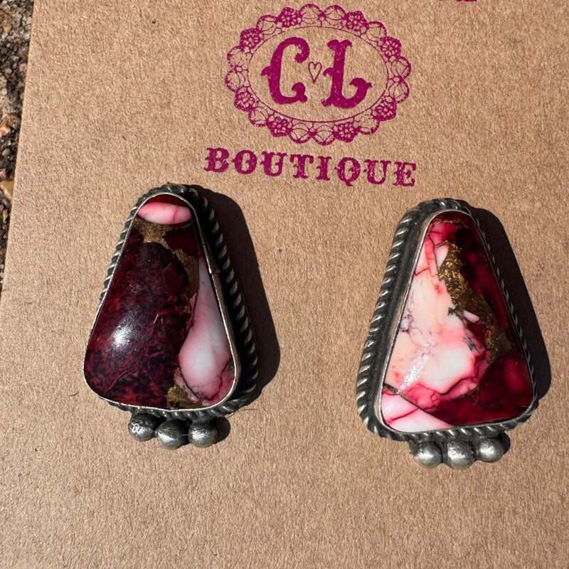 Dahlia Rose Triangle W/ Ball Detail Post Genuine Sterling Silver Earring - Country Lace Boutique