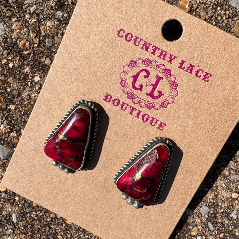 Dahlia Rose Triangle W/ Ball Detail Post Genuine Sterling Silver Earring - Country Lace Boutique