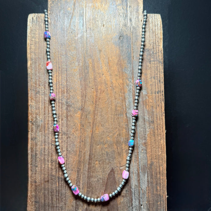 Dainty 24 inch Patterned Navajo Pearls & Mohave Sterling Silver Necklace - Country Lace Boutique