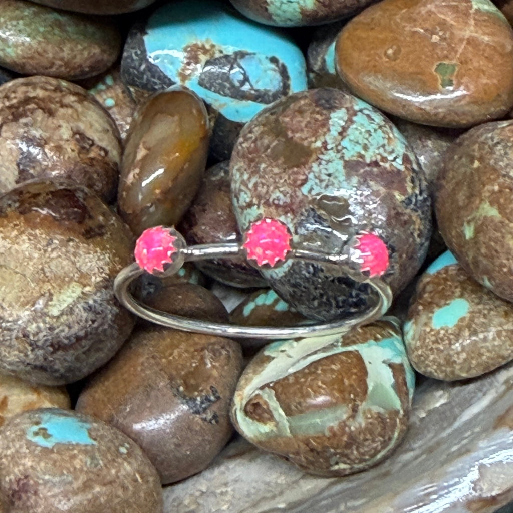 Dainty 3 Hot Pink Opal Sterling Silver Ring - Country Lace Boutique