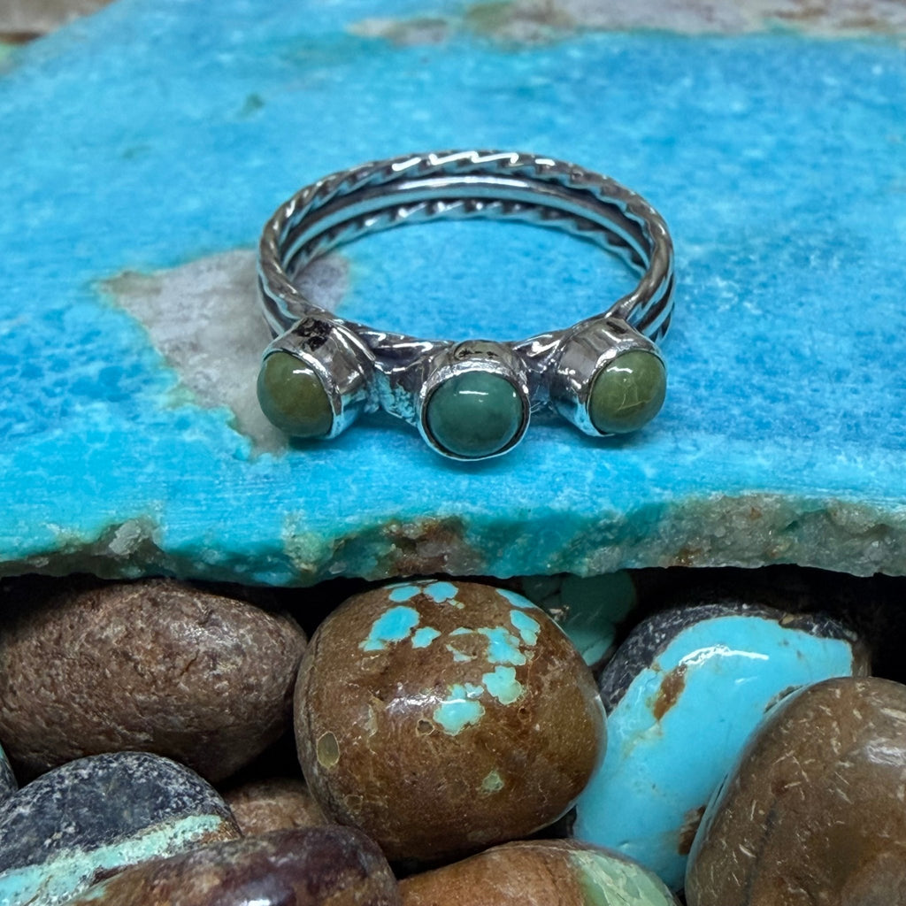 Dainty 3 Stone Turquoise with Dainty Band Sterling Silver Ring - Country Lace Boutique